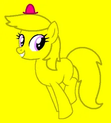 Size: 401x448 | Tagged: safe, artist:beanbases, artist:spitfirethepegasusfan39, ponerpics import, ponified, earth pony, pony, adult blank flank, base used, blank flank, bouncing, clothes, grin, hat, image, male, mr. bounce, mr. men, mr. men little miss, png, simple background, smiling, solo, stallion, yellow background