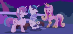 Size: 1454x690 | Tagged: safe, artist:princess--gracie, derpibooru import, princess cadance, princess flurry heart, shining armor, oc, oc:crystal, alicorn, pony, unicorn, baby, baby pony, base used, eyes closed, father and child, father and daughter, female, filly, foal, food, g4, husband and wife, ice cream, image, laughing, male, mare, mother and child, mother and daughter, offspring, older, older flurry heart, parent:princess cadance, parent:shining armor, parents:shiningcadance, png, ship:shiningcadance, shipping, smiling, stallion, straight