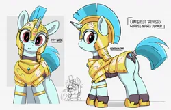 Size: 1200x775 | Tagged: safe, artist:pabbley, derpibooru import, oc, pony, unicorn, armor, armored pony, butt, clothes, female, g4, guardsmare, helmet, hoof shoes, image, jpeg, mare, panties, plot, royal guard, royal guard armor, tail, tail wrap, underwear