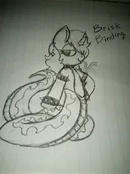 Size: 3120x4160 | Tagged: safe, artist:thatmlpartist, derpibooru import, oc, oc:brisk binding, unofficial characters only, lamia, original species, snake, snake pony, bedroom eyes, bracelet, choker, curved horn, ear piercing, earring, forked tongue, horn, image, jewelry, jpeg, long tongue, monochrome, piercing, solo, spiked wristband, tongue out, traditional art, wristband