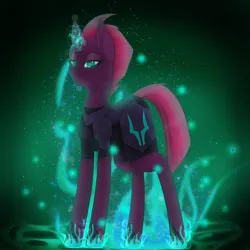 Size: 2390x2390 | Tagged: safe, artist:acidthead, derpibooru import, tempest shadow, pony, unicorn, female, glow, glowing horn, high res, horn, image, looking at you, magic, mare, png, solo