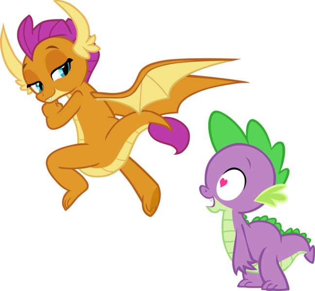 Size: 5204x4817 | Tagged: safe, artist:memnoch, derpibooru import, edit, vector edit, smolder, spike, dragon, a matter of principals, absurd resolution, butt, dragoness, duo, duo male and female, female, g4, heart, heart eyes, image, lidded eyes, like what you see?, looking back, male, out of context, png, ship:spolder, shipping, simple background, smiling, smirk, smolderriere, smug, straight, transparent background, vector, wingding eyes, wings