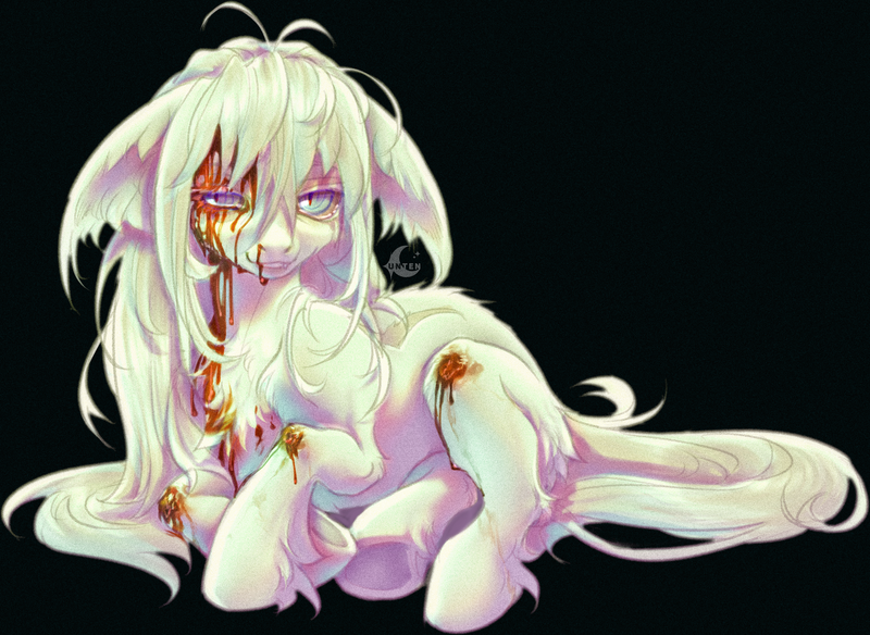 Size: 3685x2689 | Tagged: semi-grimdark, artist:unten, derpibooru import, oc, oc:freya weit, bat pony, black background, blood, bloodshot eyes, image, png, simple background, solo