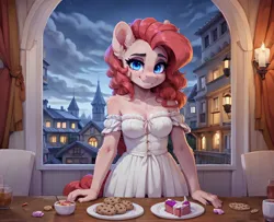 Size: 4000x3250 | Tagged: safe, ai content, derpibooru import, machine learning generated, prompter:raif, stable diffusion, pinkie pie, anthro, earth pony, pony, cake, clothes, dress, female, food, g4, generator:easyfluff v11.2, happy new year, holiday, image, indoors, jpeg, night, solo