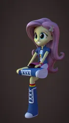 Size: 1080x1920 | Tagged: safe, artist:palmman529, derpibooru import, fluttershy, human, equestria girls, 3d, boots, clothes, clothes swap, crossed legs, g4, image, png, rainbow dash's boots, rainbow dash's clothes, rainbow dash's socks, rainbow socks, shoes, sitting, socks, striped socks