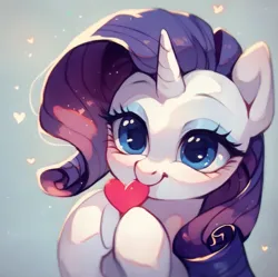 Size: 925x921 | Tagged: safe, ai content, derpibooru import, machine learning assisted, machine learning generated, stable diffusion, pony, unicorn, big eyes, blue background, blue eyes, blushing, cute, cute face, eyeshadow, g4, generator:purplesmart.ai, heart, hearts and hooves day, image, looking at you, makeup, png, prompter:saltyvity, purple hair, simple background, smiley face, smiling, smiling at you, solo