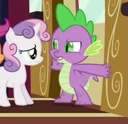 Size: 583x563 | Tagged: safe, derpibooru import, screencap, spike, sweetie belle, just for sidekicks, cropped, female, image, male, png, shipping, spikebelle, straight