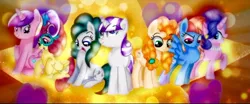 Size: 752x313 | Tagged: safe, artist:doraeartdreams-aspy, derpibooru import, cloudy quartz, cookie crumbles, pear butter, posey shy, princess cadance, twilight velvet, windy whistles, alicorn, earth pony, pegasus, pony, unicorn, base used, female, g4, glasses, group, image, jpeg, mare, mom six, septet, smiling, when she smiles