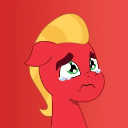 Size: 900x900 | Tagged: safe, artist:prixy05, derpibooru import, sprout cloverleaf, pony, g5, my little pony: tell your tale, bust, crying, image, male, png, portrait, red background, sad, simple background, solo, stallion, teary eyes