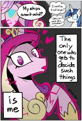 Size: 1985x2944 | Tagged: safe, artist:icey, derpibooru import, princess cadance, shining armor, alicorn, pony, unicorn, butt, comic, dialogue, hearts and hooves day, image, plot, png, princess of love, princess of shipping, seven deadly sins, speech bubble