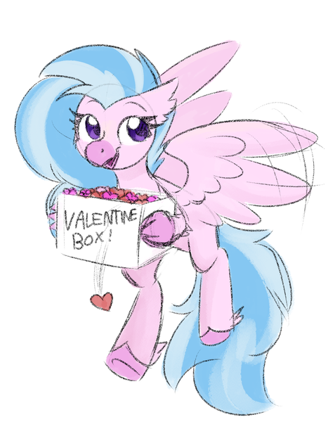 Size: 1578x2026 | Tagged: safe, artist:littleblackraencloud, derpibooru import, silverstream, classical hippogriff, hippogriff, box, cute, diastreamies, heart, holiday, image, png, simple background, sketch, solo, valentine, valentine's day