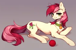 Size: 1200x800 | Tagged: safe, ai content, derpibooru import, machine learning generated, prompter:doom9454, stable diffusion, roseluck, pony, behaving like a cat, collar, cute, fluffy, generator:pony diffusion v6 xl, image, lying down, pet tag, png, pony pet, rosepet, yarn, yarn ball