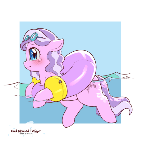 Size: 1200x1200 | Tagged: safe, artist:cold-blooded-twilight, derpibooru import, diamond tiara, blushing, crying, floating, image, inner tube, png, pool toy, simple background, transparent background