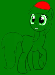 Size: 941x1285 | Tagged: safe, artist:spitfirethepegasusfan39, artist:twittershy, ponerpics import, ponified, earth pony, pony, adult blank flank, base used, blank flank, clothes, green background, hat, image, male, mr. men, mr. men little miss, mr. muddle, png, simple background, smiling, solo, stallion, talking, walking, walking away