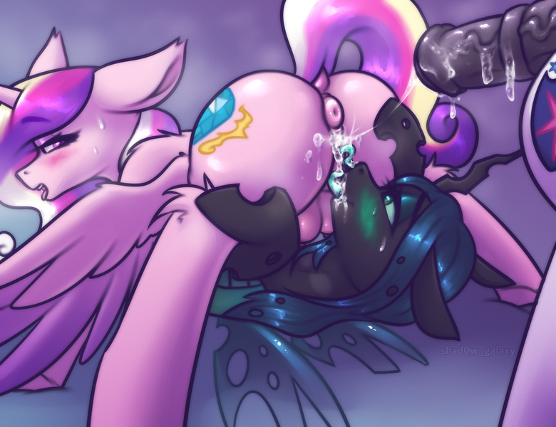 Size: 2600x2000 | Tagged: explicit, artist:shad0w-galaxy, derpibooru import, princess cadance, queen chrysalis, shining armor, alicorn, changeling, changeling queen, pony, unicorn, anatomically correct, anus, bisexual, blushing, cadalis, chrysarmordance, creampie, crotchboobs, cum, cum string, cunnilingus, dock, female, group sex, high res, horsecock, image, infidelity, lesbian, male, mare, nipples, nudity, open mouth, oral, patreon, patreon reward, penis, png, polyamory, ponut, sex, shining chrysalis, shiningcadance, shipping, smiling, spread legs, spread wings, spreading, stallion, straight, sweat, tail, threesome, tongue out, trio, vein, veiny cock, vulva, wings