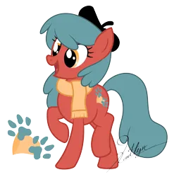 Size: 6000x6072 | Tagged: safe, artist:kaitykat117, derpibooru import, ponified, earth pony, fairy, pony, base used, beret, clothes, hat, hilda, hilda (netflix), image, open mouth, png, pointed ears, raised hoof, raised leg, scarf, simple background, smiling, transparent background, vector