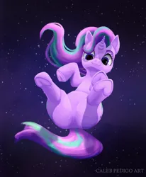 Size: 2950x3574 | Tagged: safe, artist:calebpedigo, derpibooru import, starlight glimmer, pony, unicorn, butt, female, floating, frog (hoof), g4, glimmer glutes, high res, horn, image, looking at you, mare, plot, png, smiling, smiling at you, solo, space, underhoof