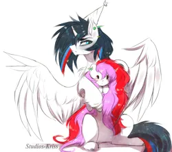 Size: 3948x3507 | Tagged: safe, artist:krissstudios, derpibooru import, oc, oc:mizhore, unofficial characters only, alicorn, pony, hat, image, male, party hat, plushie, png, simple background, stallion, white background