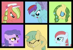 Size: 1080x739 | Tagged: safe, derpibooru import, oc, oc:daylight savings, oc:dizzy pinwheel, oc:home grown, oc:love lock, oc:snowcone, unofficial characters only, earth pony, pegasus, pony, unicorn, alien 6, angry, argument, cowboys and equestrians, eyes closed, female, flying, horn, image, jpeg, mad (tv series), mad magazine, maplejack, mare, spread wings, wings