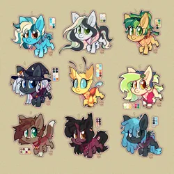 Size: 2000x2000 | Tagged: safe, artist:lionbun, derpibooru import, oc, cat, changeling, earth pony, original species, pegasus, pony, unicorn, zebra, adoptable, advertisement, chibi, female, furry, horn, image, mare, obtrusive watermark, png, quadrupedal, watermark, yellow changeling