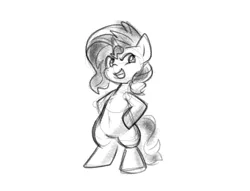 Size: 1084x827 | Tagged: safe, artist:zutcha, derpibooru import, sunset shimmer, pony, unicorn, belly button, bipedal, female, grayscale, grin, hoof on hip, horn, image, mare, monochrome, png, simple background, sketch, smiling, solo, white background
