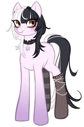 Size: 2659x4000 | Tagged: safe, artist:wtfponytime, derpibooru import, ponified, earth pony, pony, bags under eyes, blushing, chains, choker, clothes, gradient legs, hololive, hololive advent, image, png, shiori novella, simple background, socks, solo, tail, transparent background, two toned mane, two toned tail, vtuber