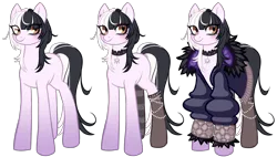 Size: 7053x4000 | Tagged: safe, artist:wtfponytime, derpibooru import, ponified, earth pony, pony, bags under eyes, blushing, chains, choker, clothes, coat, fur coat, gradient legs, hololive, hololive advent, image, jacket, png, shiori novella, simple background, socks, solo, tail, transparent background, two toned mane, two toned tail, vtuber