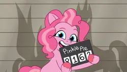 Size: 2400x1350 | Tagged: safe, artist:prixy05, derpibooru import, pinkie pie, earth pony, pony, g5, my little pony: tell your tale, female, g4, g4 to g5, generation leap, image, mare, mugshot, png, solo, the game is ahoof