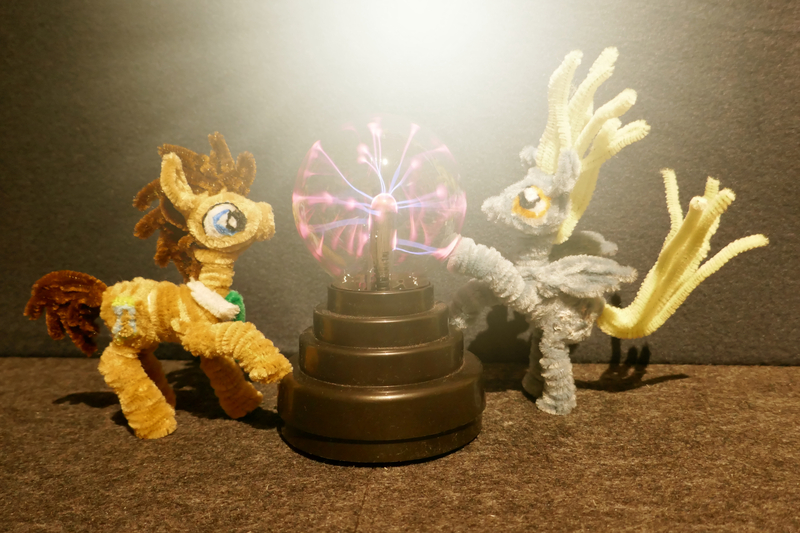 Size: 2000x1333 | Tagged: safe, alternate version, artist:malte279, derpibooru import, part of a set, derpy hooves, doctor whooves, time turner, chenille, chenille stems, chenille wire, craft, g4, image, jpeg, pipe cleaner sculpture, pipe cleaners, plasma ball