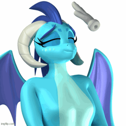 Size: 500x500 | Tagged: safe, artist:argos90, derpibooru import, princess ember, 3d, animated, breasts, delicious flat chest, female, female focus, gif, hand, image, petting, solo focus