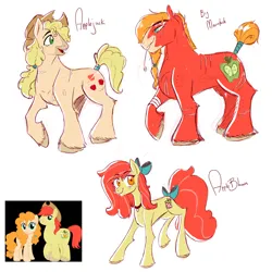 Size: 1600x1600 | Tagged: safe, artist:texacity, derpibooru import, apple bloom, applejack, big macintosh, bright mac, pear butter, earth pony, pony, alternate design, apple siblings, apple sisters, bow, brother and sister, concave belly, female, filly, foal, image, male, mare, png, scar, siblings, simple background, sisters, slender, stallion, straw in mouth, tail, tail bow, thin, unshorn fetlocks, white background