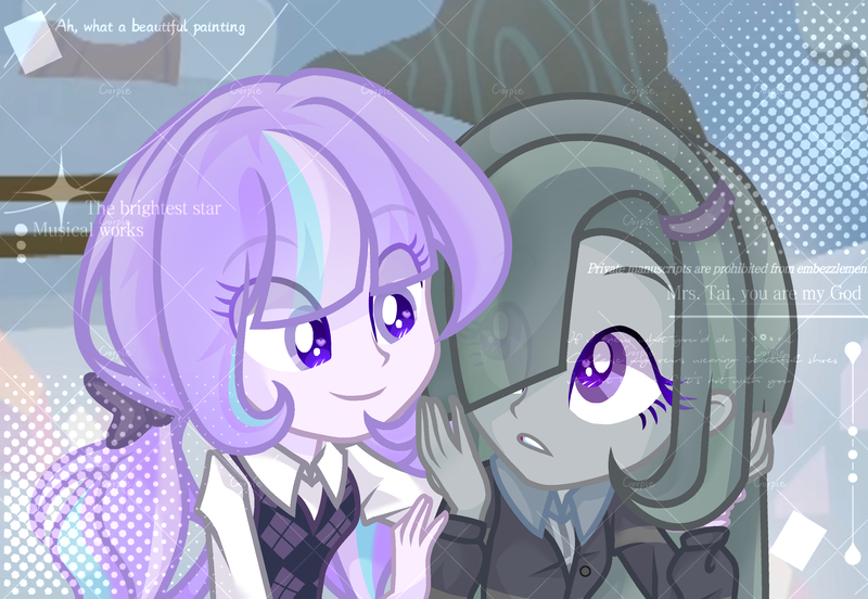 Size: 2764x1907 | Tagged: safe, artist:sr, derpibooru import, marble pie, oc, oc:delia ino, equestria girls, canon x oc, female, females only, friends, friendship, hug, image, looking at each other, looking at someone, love, png, purple hair, simple background, smiling