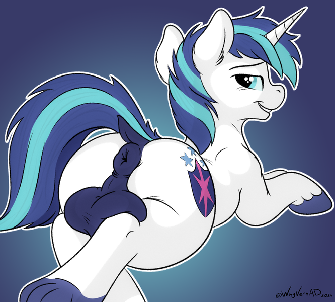 Size: 3733x3363 | Tagged: explicit, artist:whyvernad, derpibooru import, shining armor, pony, unicorn, absurd resolution, anus, backsack, balls, bedroom eyes, big balls, butt, dark genitals, dock, frog (hoof), gradient background, high res, hoofbutt, horn, huge balls, image, lidded eyes, looking back, lying down, male, nudity, plot, png, ponut, prone, seductive, seductive look, seductive pose, sexy, sexy armor, shieldbutt, simple background, smiling, smirk, solo, solo male, stallion, tail, taint, underhoof, unshorn fetlocks