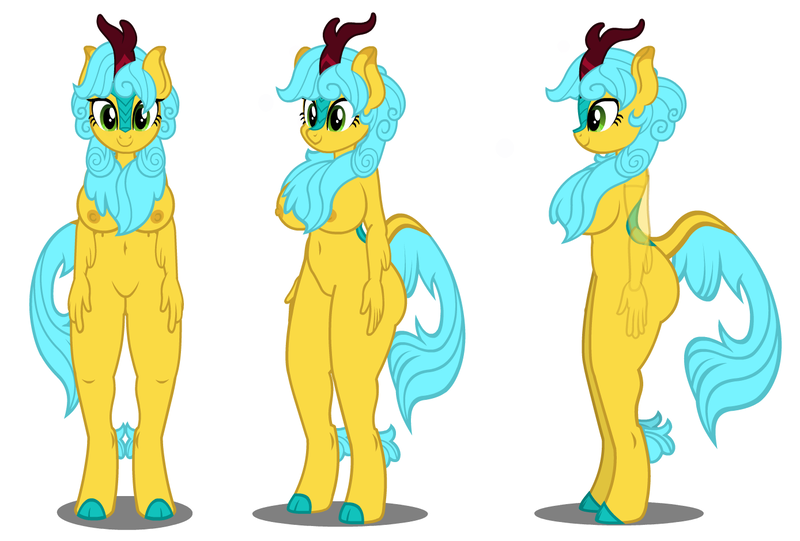 Size: 1388x939 | Tagged: questionable, artist:flash equestria photography, derpibooru import, part of a set, oc, oc:summer breeze (kirin), unofficial characters only, anthro, kirin, unguligrade anthro, big breasts, bimbo, breasts, commission, commissioner:adamleisemann, image, kirin oc, nudity, png, simple background, solo, white background