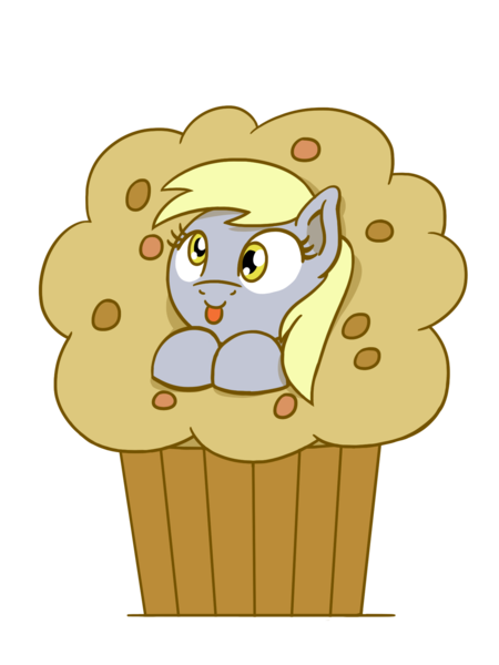 Size: 1350x1800 | Tagged: safe, artist:flutterluv, derpibooru import, derpy hooves, pegasus, pony, :p, derpy day, food, image, muffin, png, ponies in food, simple background, smiling, solo, tongue out, transparent background