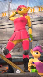 Size: 2160x3840 | Tagged: safe, artist:silkworm205, derpibooru import, part of a set, babs seed, scootaloo, anthro, earth pony, pegasus, 3d, action pose, breasts, clothes, colored eyebrows, dog tags, ear fluff, elbow pads, female, fluffy mane, fluffy tail, folded wings, freckles, gift art, gloves, holding, image, knee pads, leggings, older, older babs seed, older scootaloo, panties, png, reasonably sized breasts, revamped anthros, revamped ponies, skateboard, skirt, small breasts, source filmmaker, sunglasses, tail, tomboy, underwear, upskirt, wings