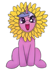 Size: 1326x1839 | Tagged: safe, artist:frilanka, derpibooru import, oc, oc:chrysanlli, unofficial characters only, pony, unicorn, :d, flower, happy, horn, image, looking at you, open mouth, open smile, png, simple background, sitting, smiling, solo, transparent background