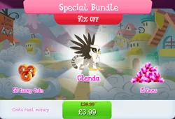 Size: 1263x857 | Tagged: safe, derpibooru import, idw, official, glenda, gryphon, bundle, claws, costs real money, english, female, g4, gameloft, gem, idw showified, image, jpeg, lucky coins, mobile game, my little pony: magic princess, numbers, sale, solo, solo focus, spread wings, text, wings