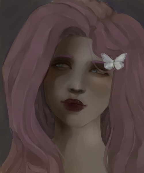 Size: 5000x6000 | Tagged: safe, artist:foeniculum228, derpibooru import, fluttershy, human, bust, female, gray background, humanized, image, lipstick, makeup, png, simple background, solo