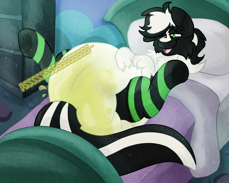 Size: 2500x2000 | Tagged: questionable, alternate version, artist:euspuche, derpibooru import, oc, oc:zenawa skunkpony, unofficial characters only, earth pony, hybrid, pony, skunk, skunk pony, bed, bedroom, claws, clothes, diaper, diaper butt, diaper fetish, diapered, earth pony oc, fetish, hybrid oc, image, laying on bed, lidded eyes, lying down, male, non-baby in diaper, on back, on bed, onomatopoeia, open mouth, paws, peeing in diaper, pissing, png, poofy diaper, relief, relieved, sigh, smiling, socks, solo, solo male, spread legs, spreading, stallion, striped socks, tail, thigh highs, touching diaper, urine, used diaper, watersports, wetting, wetting diaper