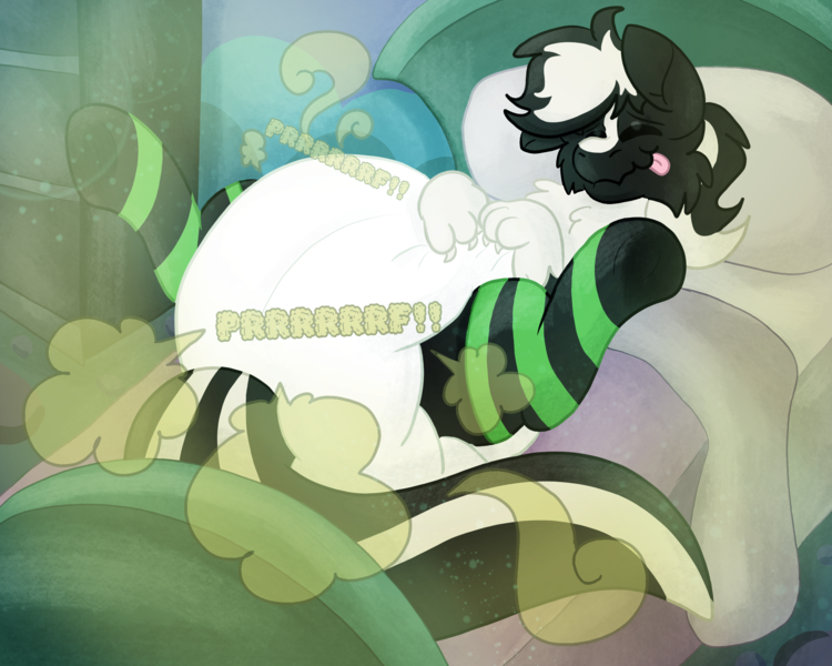 Size: 2500x2000 | Tagged: questionable, alternate version, artist:euspuche, derpibooru import, oc, oc:zenawa skunkpony, unofficial characters only, earth pony, hybrid, pony, skunk, skunk pony, bed, bedroom, claws, clothes, diaper, diaper butt, diaper fetish, diapered, earth pony oc, eyes closed, fart, fart cloud, fart fetish, fart noise, fetish, gassy, grunt, grunting, hybrid oc, image, laying on bed, lying down, male, non-baby in diaper, on back, on bed, onomatopoeia, paws, png, poofy diaper, relief, relieved, scrunchy face, smelly, smiling, socks, solo, solo male, sound effects, spread legs, spreading, stallion, striped socks, tail, thigh highs, tongue out, touching diaper