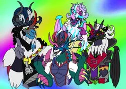 Size: 1414x1000 | Tagged: safe, artist:zetikoopa, derpibooru import, ahuizotl, grogar, king sombra, lord tirek, pharynx, pony of shadows, shining armor, storm king, oc, oc:alastor, oc:bass thunder, oc:dark havok, oc:keiran, oc:odysseus, oc:phantom infinite, changedling, changeling, g5, my little pony: the movie, alexandrite arcane, amalgamation, bell, corrupted, curious, female to male, fusion, fusion:ahuizotl, fusion:bass thunder, fusion:dark havok, fusion:grogar, fusion:king sombra, fusion:lord tirek, fusion:phantom infinite, fusion:pharynx, fusion:pony of shadows, fusion:shining armor, fusion:storm king, grogar's bell, image, male, opaline arcana, png, prince pharynx, rainbow of darkness, rule 63, surprised