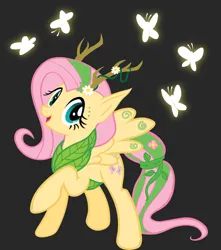 Size: 1920x2172 | Tagged: safe, artist:anka sep, derpibooru import, official, fluttershy, butterfly, insect, pegasus, pony, tails of equestria, antlers, base used, druid, female, image, jpeg, mare, simple background, solo