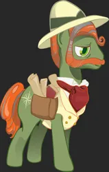 Size: 1880x2954 | Tagged: safe, artist:anka sep, derpibooru import, official, earth pony, pony, tails of equestria, bag, beard, dusty parchment, facial hair, hat, image, jpeg, male, saddle bag, scroll, simple background, stallion