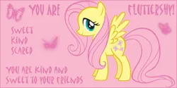 Size: 400x200 | Tagged: safe, derpibooru import, edit, fluttershy, pegasus, pony, female, image, jpeg, mare, pink background, quiz, simple background, solo