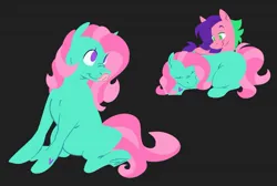 Size: 1595x1073 | Tagged: safe, artist:partyponypower, derpibooru import, minty, earth pony, pegasus, pony, g3, :p, black background, image, jpeg, simple background, tongue out, unknown pony