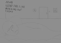 Size: 1235x873 | Tagged: safe, artist:theonlyone, derpibooru import, oc, oc:anon, human, bed, blanket, clock, comfy, door, framed picture, head only, image, lazy, light switch, no eyes, pillow, png, sketch, sleepy, solo