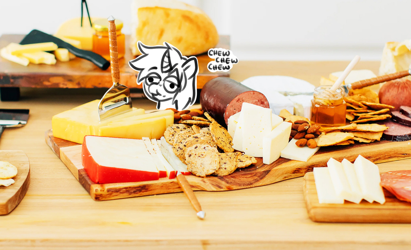 Size: 2056x1251 | Tagged: safe, artist:opalacorn, derpibooru import, oc, unofficial characters only, pony, unicorn, almonds, cheese, commission, crackers, eating, food, honey, horn, image, irl, jpeg, male, meat, micro, photo, ponies in food, ponies in real life, solo, stallion