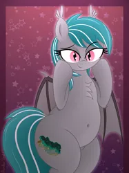 Size: 3016x4032 | Tagged: safe, artist:rainbowšpekgs, derpibooru import, oc, oc:malachite cluster, unofficial characters only, bat pony, pony, adorasexy, bat pony oc, bat wings, belly, belly button, bipedal, chest fluff, chubby, cute, fangs, image, male, png, sexy, smiling, stallion, stars, wings