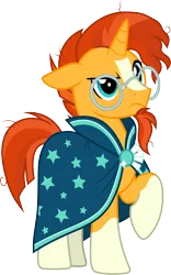Size: 3000x4805 | Tagged: safe, artist:cloudy glow, derpibooru import, sunburst, pony, unicorn, cloak, clothes, g4, glasses, horn, image, male, png, simple background, solo, stallion, sunburst's cloak, sunburst's glasses, transparent background, vector